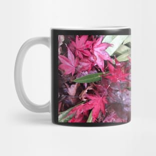 Rainy Red and Green Christmas Leaves on the Forest Floor Mug